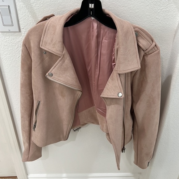 NEW Lovers + Friends Vegan Suede Moto Jacket Dusty Pink - Picture 11 of 14